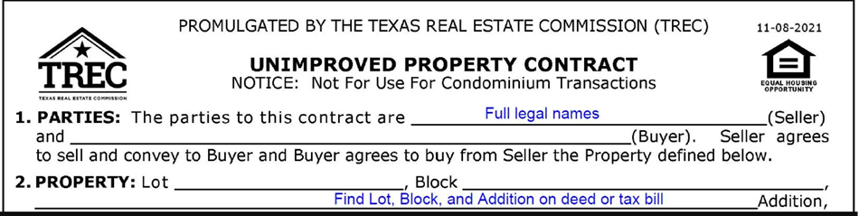 Unimproved Property Contract Form